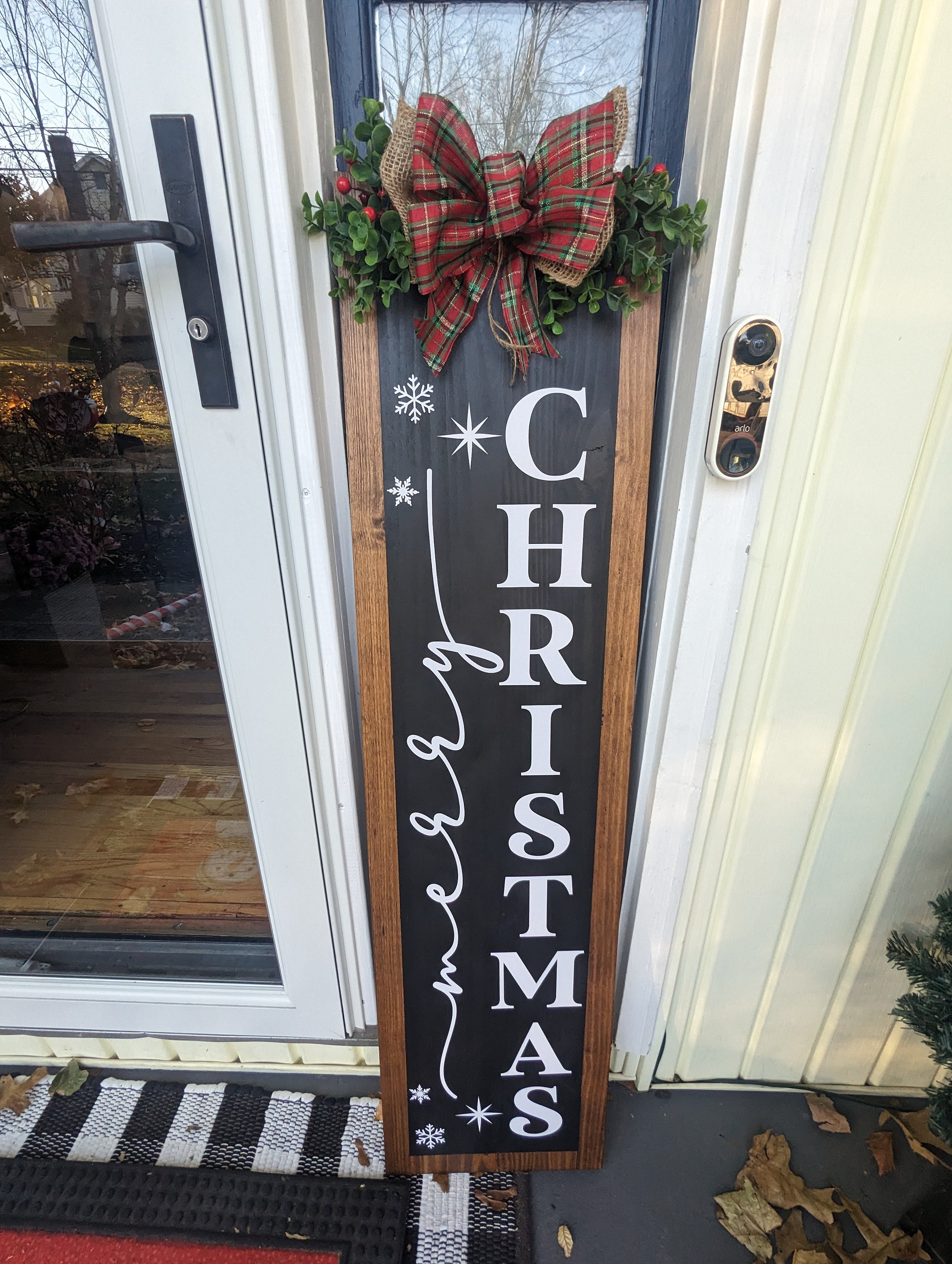 37 Inviting Christmas Front Porch Decor Ideas to Welcome Guests: Festive Ways to Wow Your Neighbors 14 Handmade Merry Christmas Porch Leaner: 4ft Tall Front Porch Sign