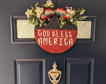 God Bless America Wood Door Hanger, Patriotic Decor
