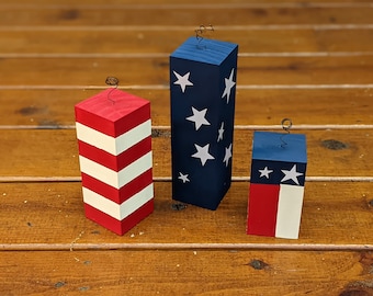 Wooden  4th of July firecrackers, american flag, patriotic wood blocks Decor display americana , wood fireworks, Patriotic tier tray bundle