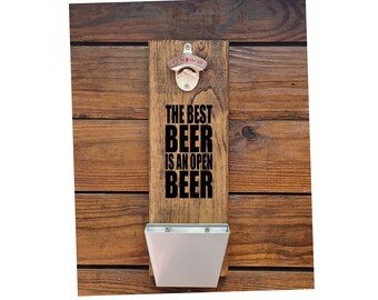 Gift for dad,Beer Bottle Opener with Cap Catcher Wall Mount Wood Sign, Man Cave, Personalized ,Gift for Beer Lovers,  Beer Gift, Fathers day