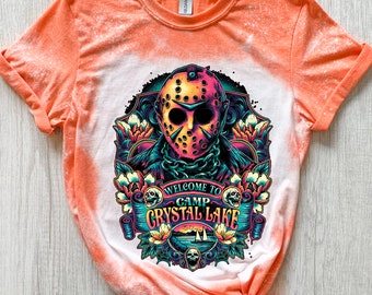 Camp Crystal Lake T Shirt, Halloween T Shirt, Jason Vorhees, Horror Shirts, Crystal Lake, Halloween Bleached T Shirt, Bleached Tees
