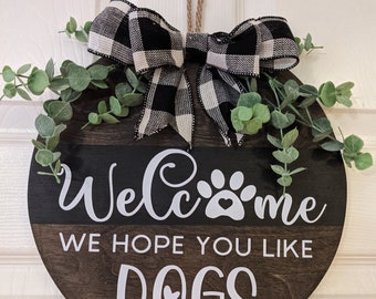 Dog Lover Welcome Door Hanger | Handmade Wooden Circle Wreath