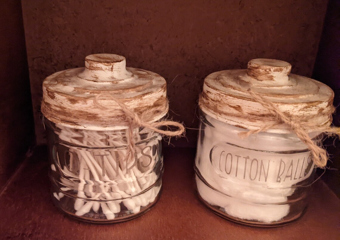 Q Tip & Cotton Ball Holderbathroom Storage Jars Rae Dunn Etsy