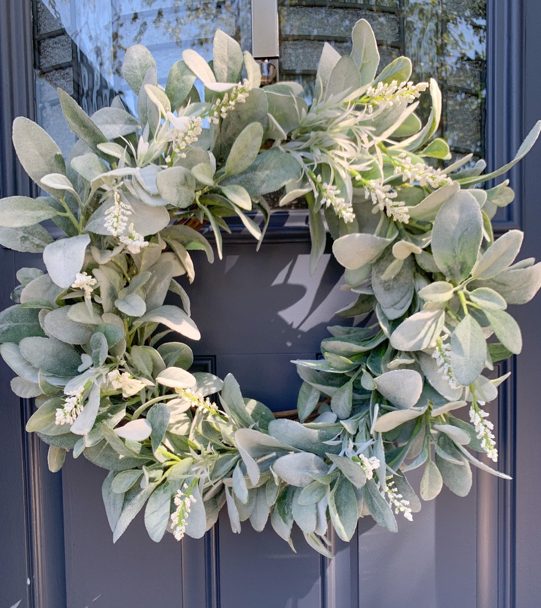 Year Round Lambs Ear Wreath, Modern Farmhouse Wreath for Front Door ...