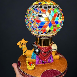 Moroccan Camel Mosaic Lamp | Colorful Turkish Mosaic Globe Lamp | Desert Camel Table Lamp | Sahara Decor | Handmade Fez Lamp
