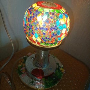 Hamsa Hand Moroccan Mosaic Lamp | Colorful Turkish Globe Table Lamp | Boho Bedroom Night Light | Handmade Fatima Hand Evil Eye Protection
