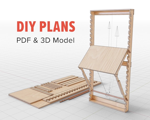 DIY Plans Adjustable Standing Desk Wall Mounted Plywood Construction 