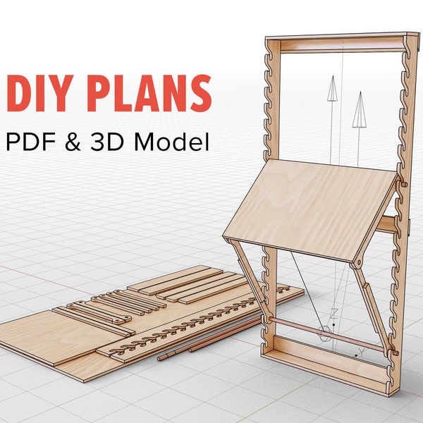 DIY Plans | Adjustable Standing Desk | Wall Mounted | Plywood Construction