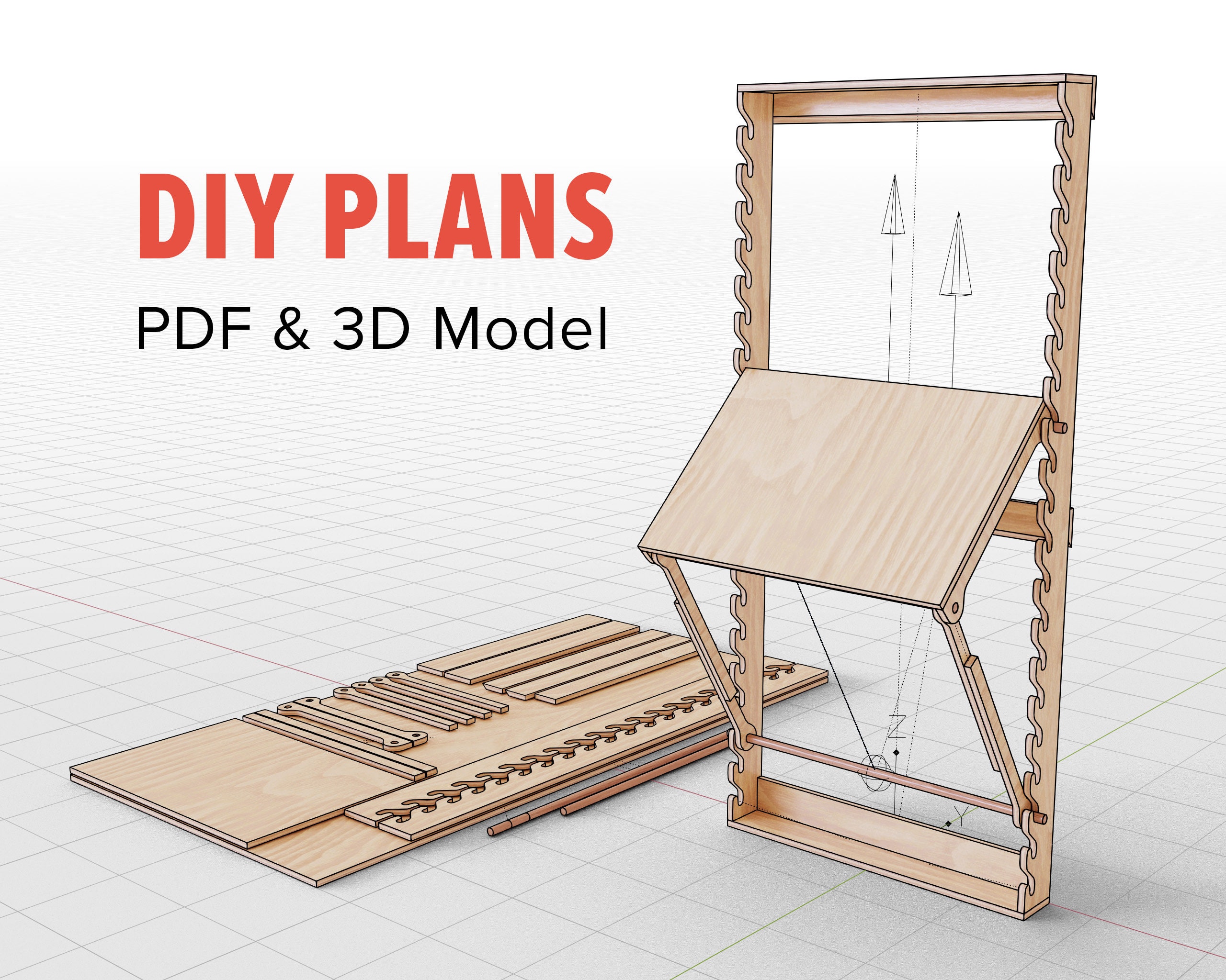 DIY Plans Adjustable Standing Desk Wall Mounted Plywood