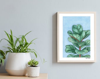 Fiddle Leaf Fig Plant, Fine Art Giclee Print, Watercolor and Ink Wall Art, Botanical Home Decor, Plant Art, Ink Illustration, Green Plants