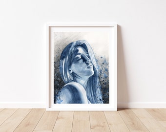 Let the Light in, Watercolor and Ink Portrait, Sensual Woman Wall Art, Feminine Portrait, Femme Face, Emotional Wall Decor, Bedroom Art