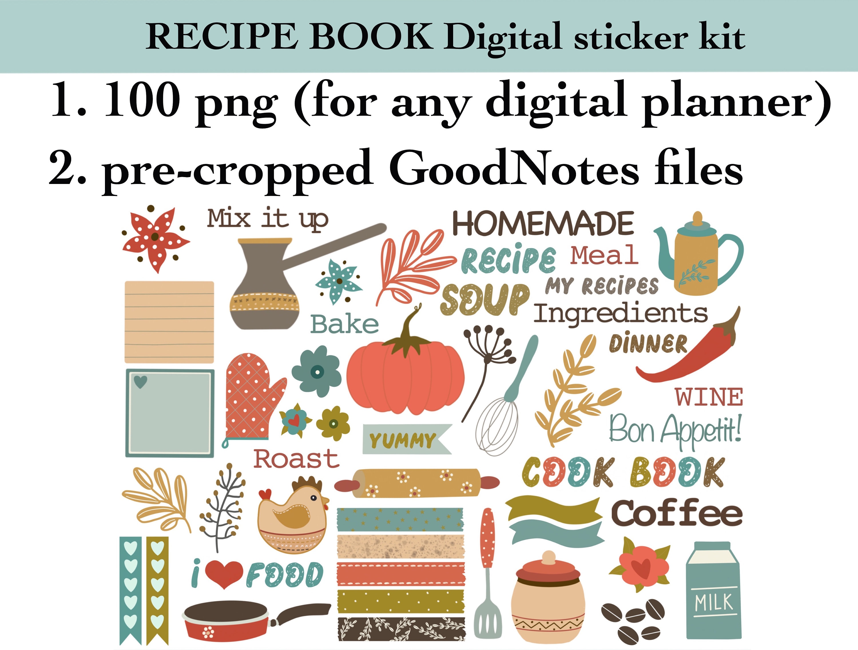 RECIPE BOOK Digital sticker kit digital stickers for | Etsy