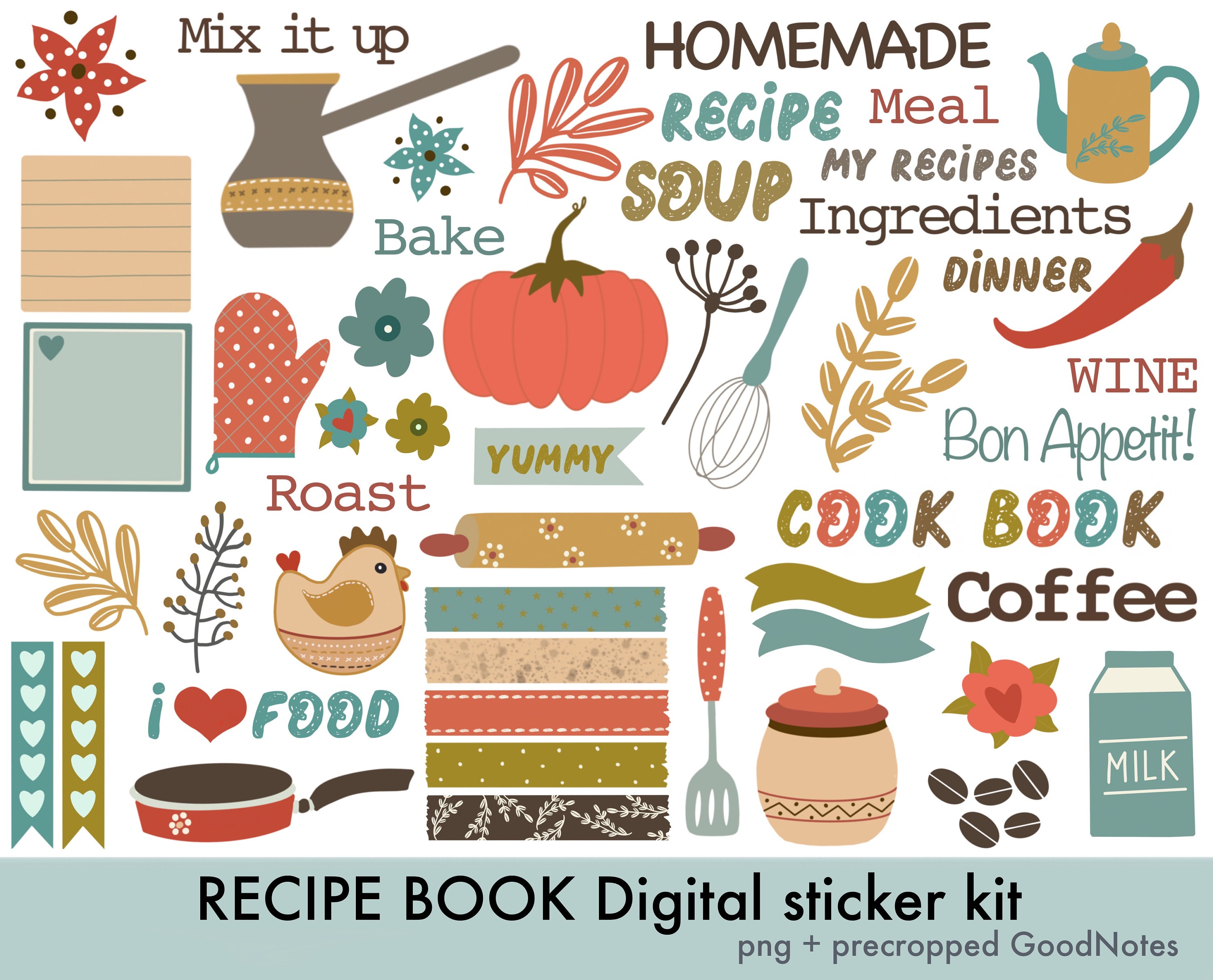 RECIPE BOOK Digital sticker kit digital stickers for | Etsy