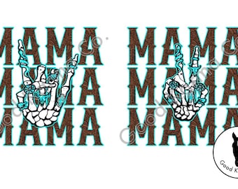 Bijouterie maman turquoise en cuir repoussé Western PNG chemise téléchargement numérique Design pays SVG DTF fichier de sublimation rock paix squelette rétro