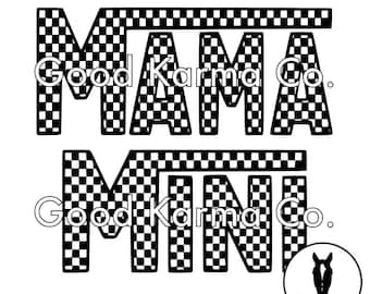 Assortiment maman et mini vans impression damier PNG SVG téléchargement numérique sublimation DTF sérigraphie chemise maman petit garçon fille