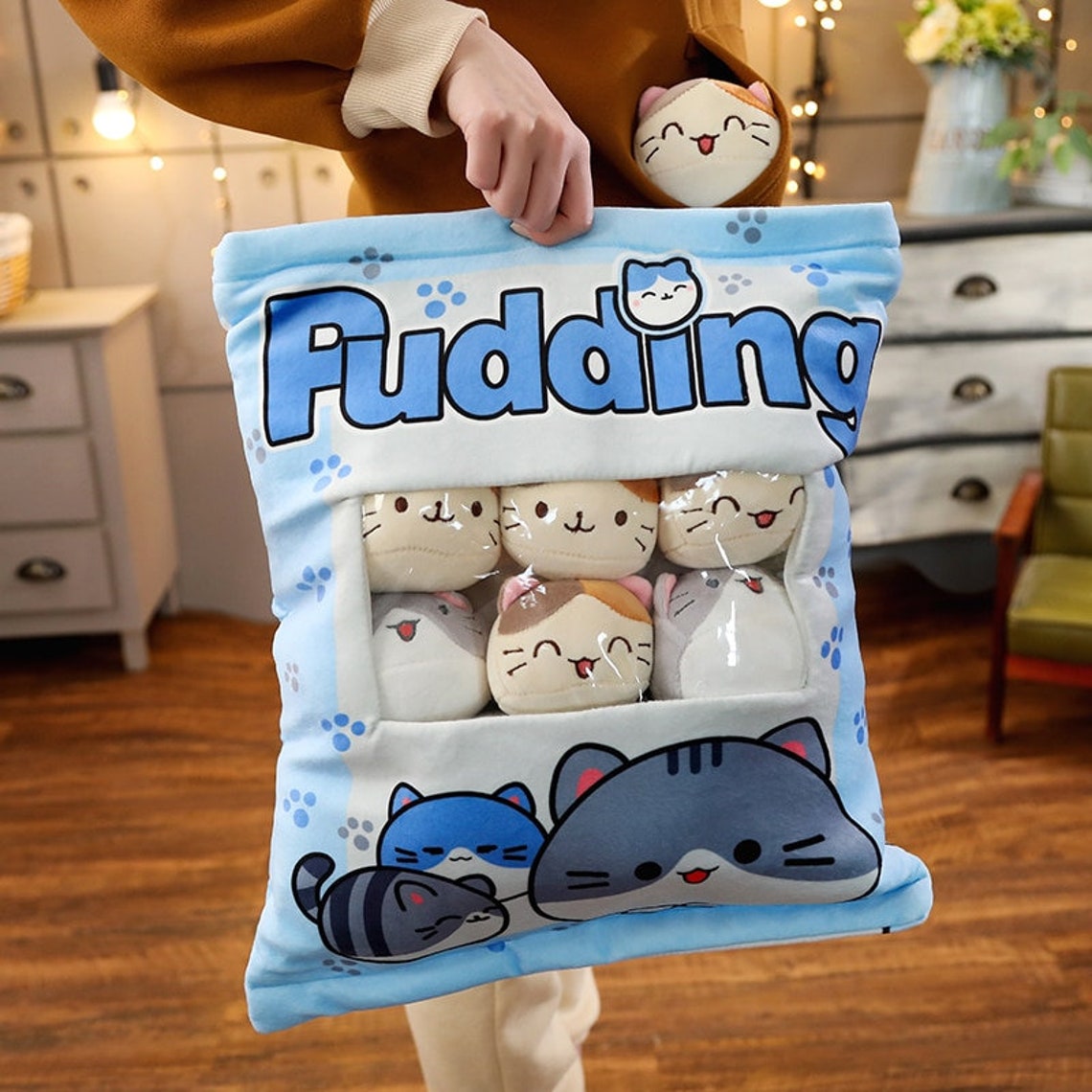 8 pcs Pudding Cat Plush Bag Set Cute Kawaii Kitty Kitten Etsy