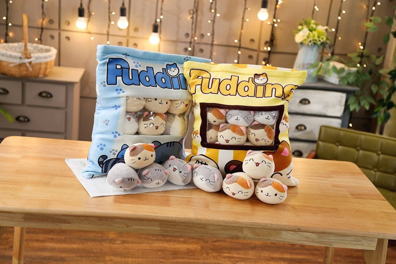 8 pcs Pudding Cat Plush Bag Set Cute Kawaii Kitty Kitten Etsy