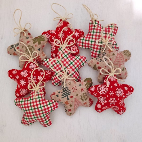 Addobbi per albero di Natale in feltro fantasie a scelta decorazioni cuore stella sfera shabby country