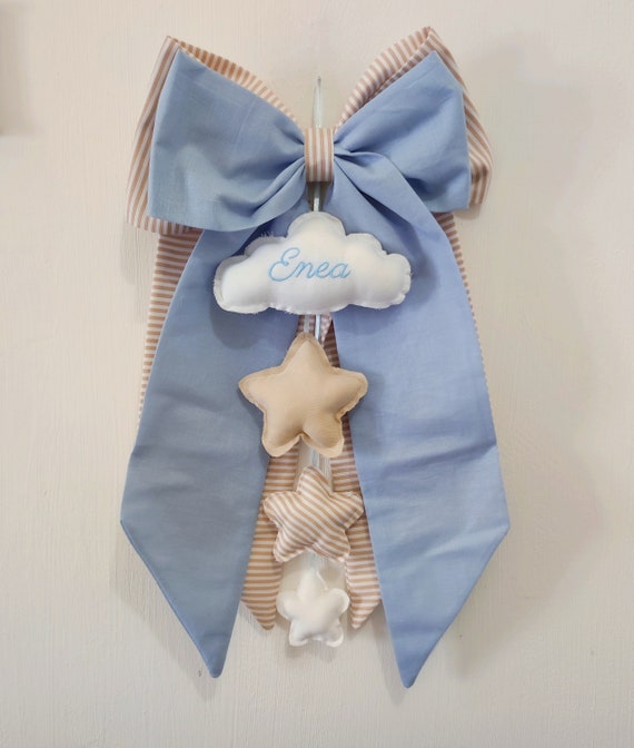 Fiocco nascita neutro panna beige con nuvola e stelle per bimbo bimba con  ricamo personalizzato - .de