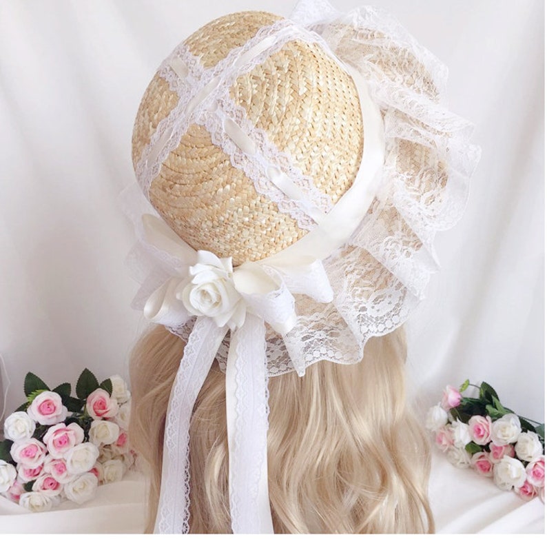 Sombrero De Sol De Paja Dulce Japonés Lolita Lazo De Cinta D Sombrero De Sol De Paja Dulce Japonés Lolita Lazo De Cinta D