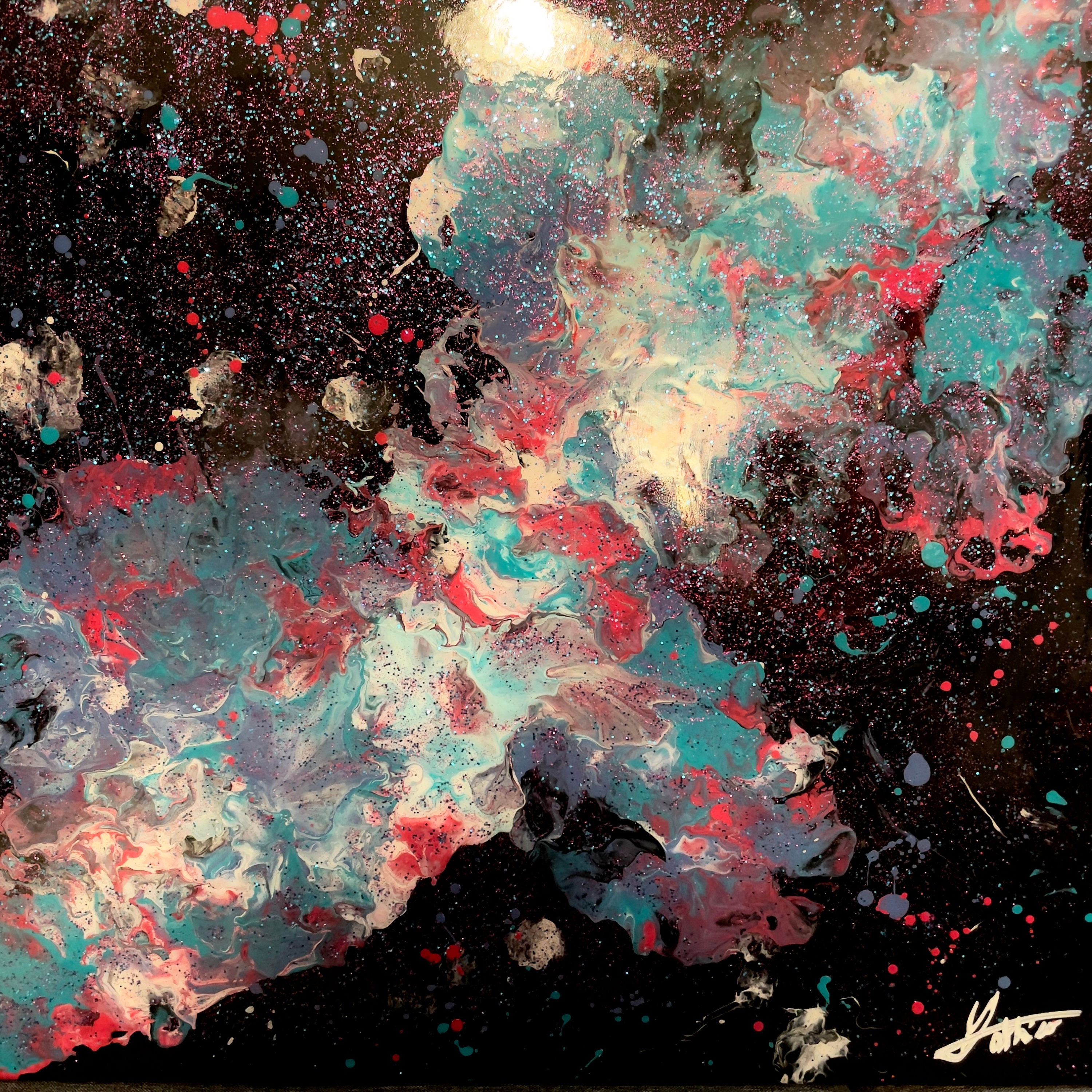 Peinture Liquidlab13 - Blue Versus Pink Artist Painting, Glittery Glossy Finish , 60x60cm