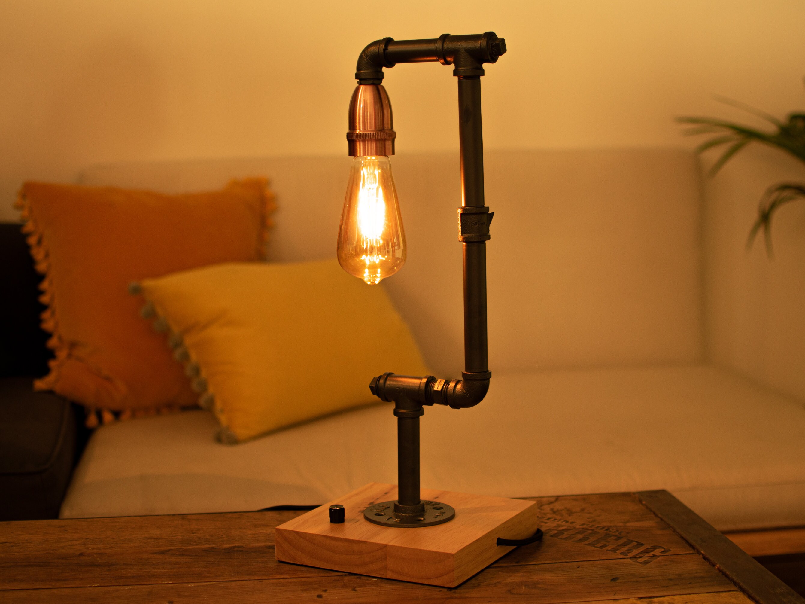 Industrial Pipe Table Lamp With Edison Bulb Black Dimmer and Etsy UK