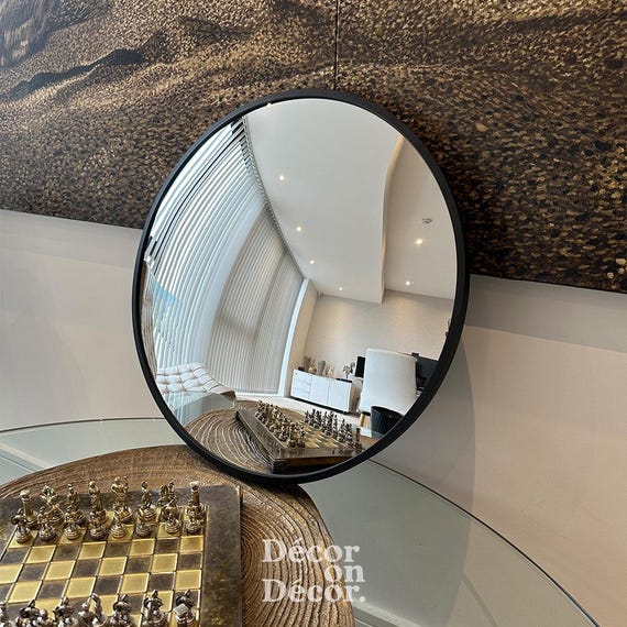 Bubble Mirror Interactive Decorative Convex Traffic Road Mirror Round Fish Eye 3D Art Matte Black Frame Raised Wall Mounted Acrylic 52cm2 Etsy