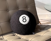 The Original 8 Ball Cushion Sphere Magic Decorative Basket Ball Bedroom Handmade Pillow Black Number Eight Tufted Round Snooker Edgy Gift