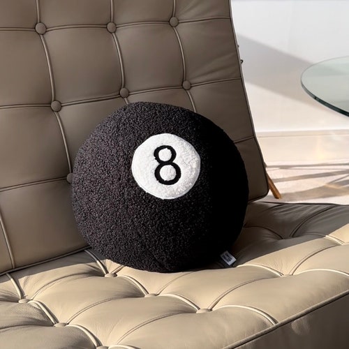 The Original 8 Ball Cushion Sphere Magic Decorative Basket Ball Bedroom Handmade Pillow Black Number Eight Tufted Round Snooker Edgy Gift