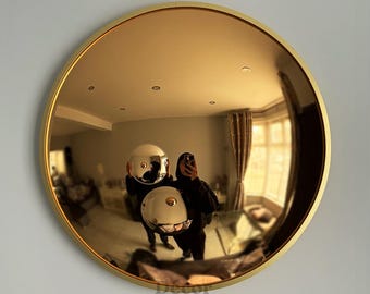 Bubble Convex Gold Mirror | Handmade, Matte Gold Frame (50cm)
