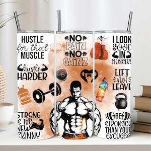 Gym Fitness Bodybuilding PNG Men Workout Sublimation Tumbler PNG Design 20 Oz Straight Skinny Tumbler Wrap Instant Download Gift for Him PNG