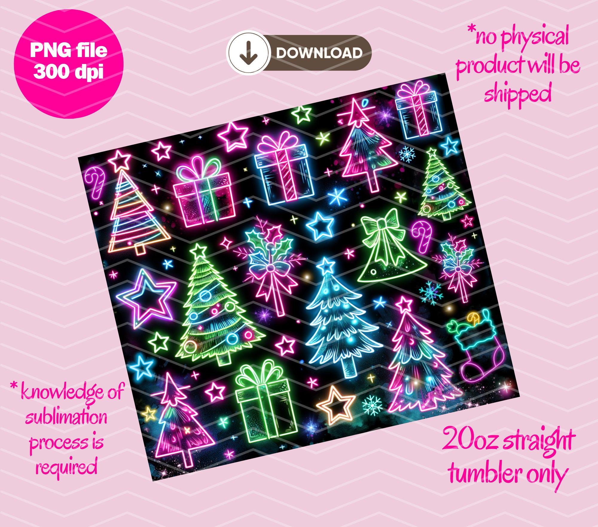 Neon Christmas Tumbler Wrap PNG 20 Oz Straight Skinny Seamless Tumbler ...