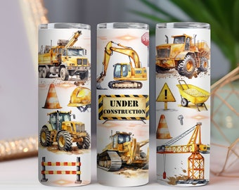 Construction Tumbler Wrap, Trucks & Excavator PNG (Digital File)
