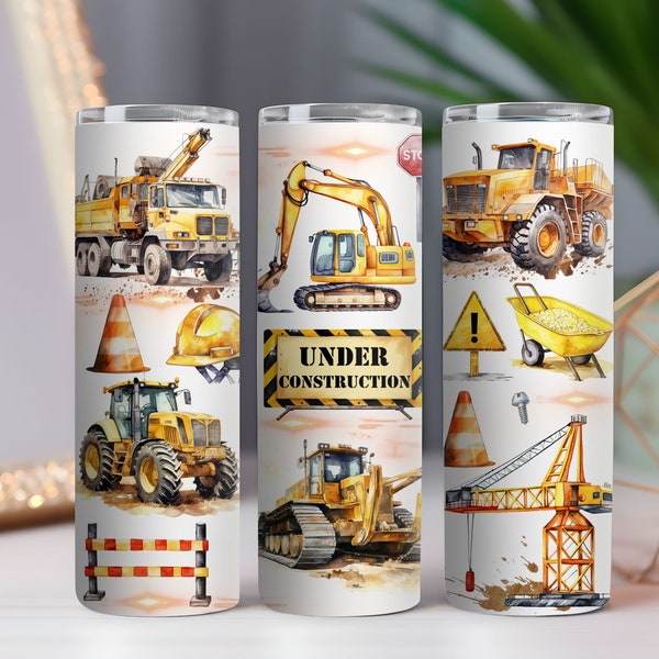 Construction Tumbler Wrap Sublimation PNG Vehicles Trucks Tractor Excavator 20oz Straight Skinny Tumbler Digital File Constructor PNG