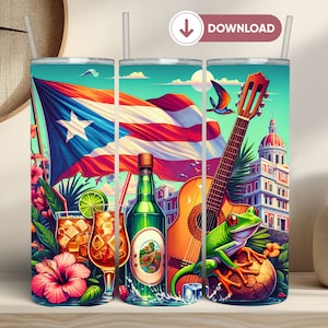 Puerto Rico Sublimation Tumbler 20 Oz Straight Skinny Tumbler Wrap Puerto Rican Gift Boricua Tumbler Puerto Rico Trip 2025 Coqui Frog PNG