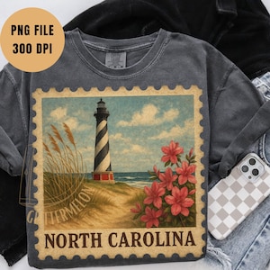 North Carolina Stamp PNG Sublimation North Carolina State Shirt North Carolina Trip 2025 Distressed Vintage Stamp US Lighthouse Art