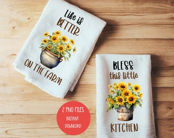 Toalla de cocina estilo girasol, diseño de granja (archivo digital)