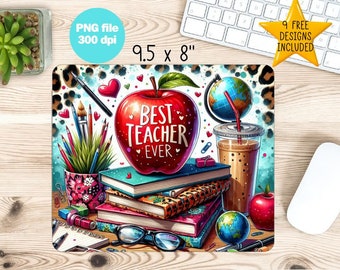 Teacher Mouse Pad Sublimation Design | Leopard Apple Gift (PNG Digital Download)