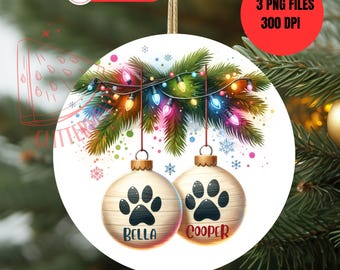 Dog Christmas Ornament PNG Sublimation Personalized Pet Ornament Custom Pet Christmas Ornament Bundle Digital Paw Ornament Dog Mom Gift