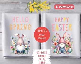 Happy Easter Kitchen Towel PNG Gnome Bunny Tea Towel Sublimation Design Chef Gift PNG Coking Digital File Spring Easter Gnomes Dish Towels
