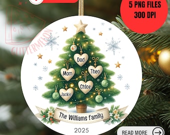 Family Christmas Tree Ornament PNG Sublimation Family Name Christmas Ornament Bundle PNG Personalized Christmas Digital Custom Ornament