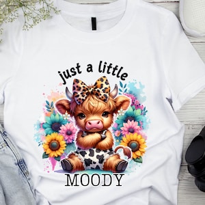 Solo un poco de mal humor PNG linda actitud diseño de sublimación de camiseta de vaca de las tierras altas lazo de leopardo girasoles vaca PNG bolsa de mano descarga diseño de moda