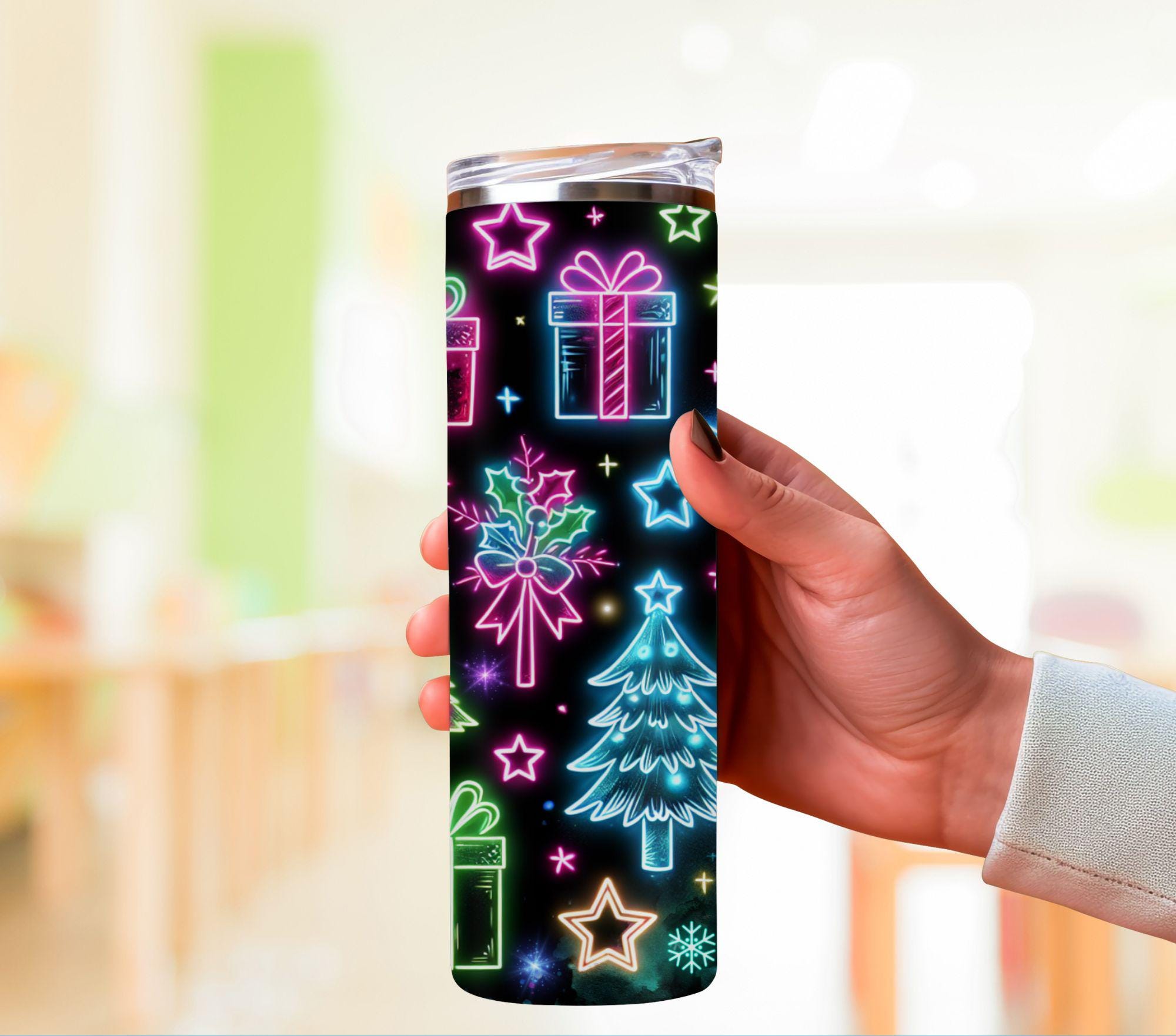 Neon Christmas Tumbler Wrap PNG 20 Oz Straight Skinny Seamless Tumbler ...