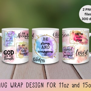 Christliche Bibel-Vers-Becher-Verpackung PNG Sublimation 11 Unze 15 Unze Kaffee Teetasse PNG Design Christian Affirmationen PNG Religiöser Glaube Mug Wrap