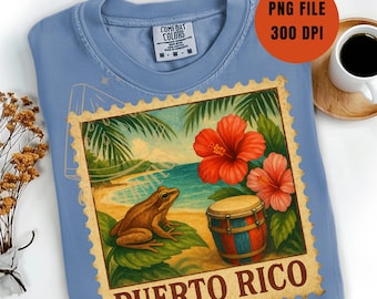 Puerto Rico Stamp PNG Sublimation PNG Boricua Shirt Coqui Frog Puerto Rico Shirt Puerto Rican Gift Puerto Rico Trip 2025 Vacation 2025