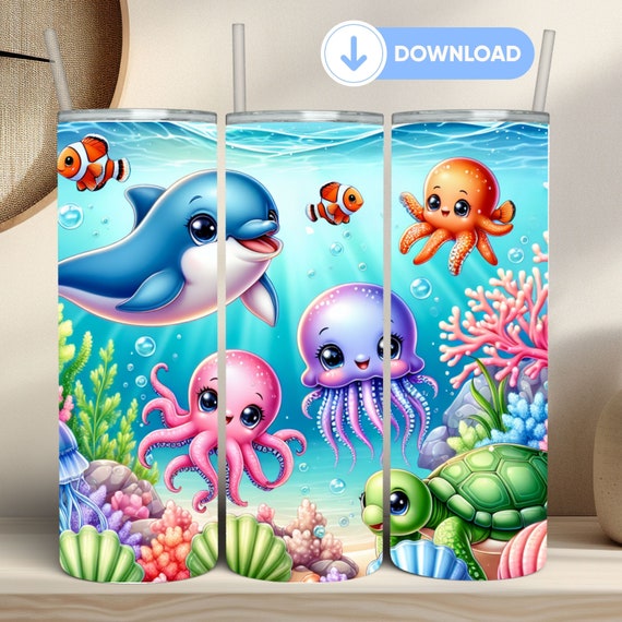 Baby Sea Animals Tumbler Sublimation Design, 20 Oz Skinny Tumbler PNG (Digital Download)