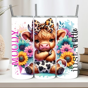 Just A Little Moody Highland Cow Sublimation Tumbler PNG 20 Oz Straight Skinny Tumbler Leopard Sunflowers Cow Tumbler PNG Moody Tumbler PNG
