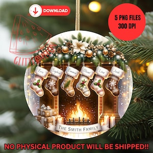 Family Stocking Christmas Ornament PNG Sublimation Family Name Ornament Christmas Bundle PNG Personalized Christmas Digital Ornament