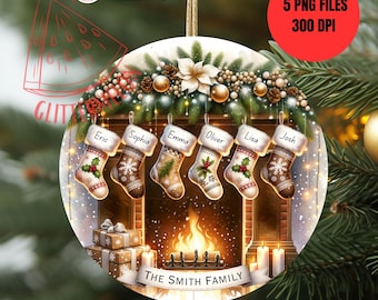 Family Stocking Christmas Ornament PNG Sublimation Family Name Ornament Christmas Bundle PNG Personalized Christmas Digital Ornament