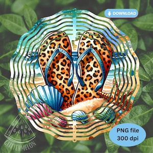 Leopard Flip Flops Summer Wind Spinner Sublimation Design (PNG)